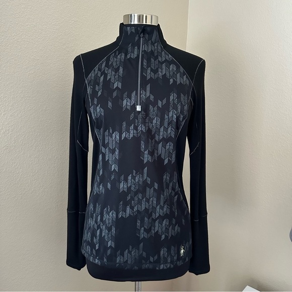 SmartWool Phd Pullover Sweater Printed 1/4 Zip Long Sleeve Black Gray - Picture 1 of 13
